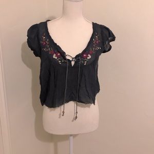 Vintage Bohemian Sheer Blue Crop Top